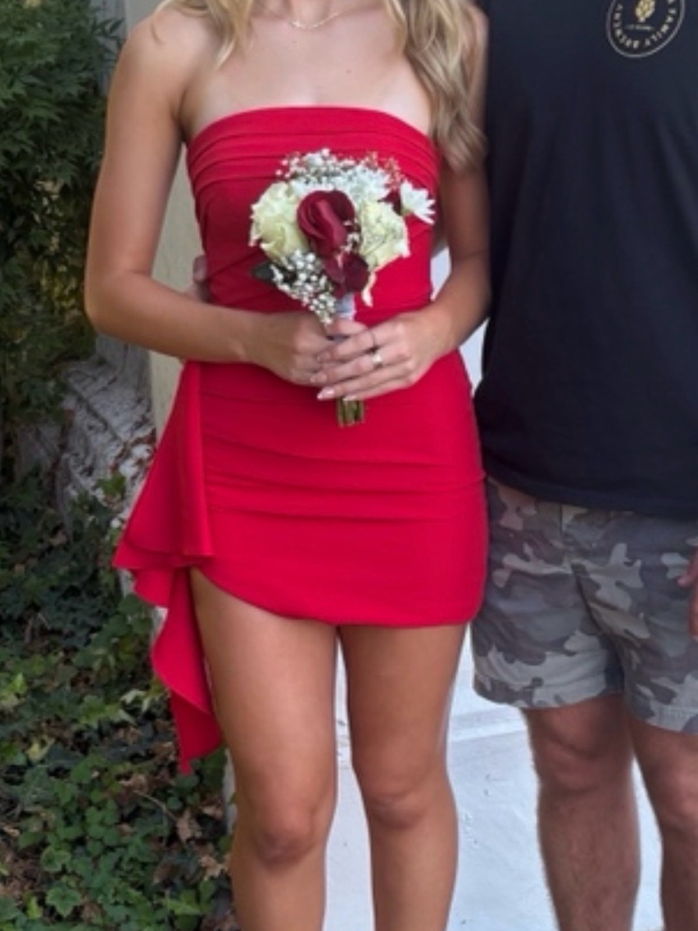 KISSPROM Strapless Red Asymmetric Mini Dress